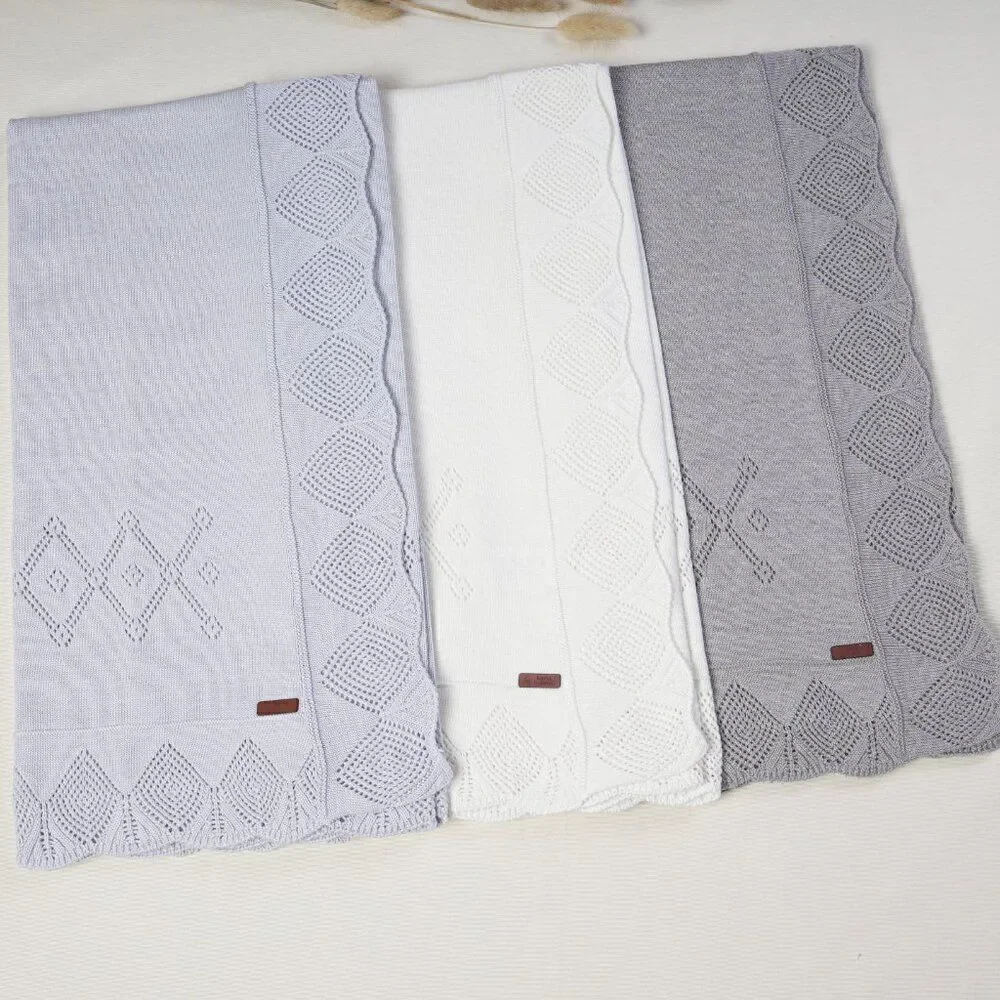 100% Cotton Pointelle Knit Blanket Baby Crib Gift Soft Blanket New Item Unisex